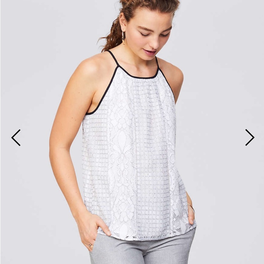 LOFT Mixed Lace Halter Cami XS White and Black